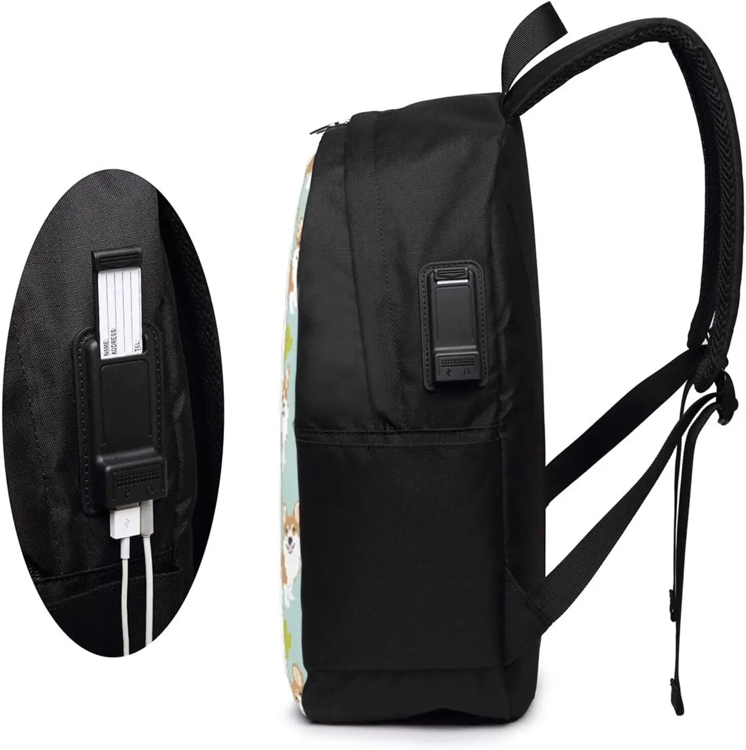 Corgi Cactus Dogs Backpack 17 Inch Laptop with USB Port