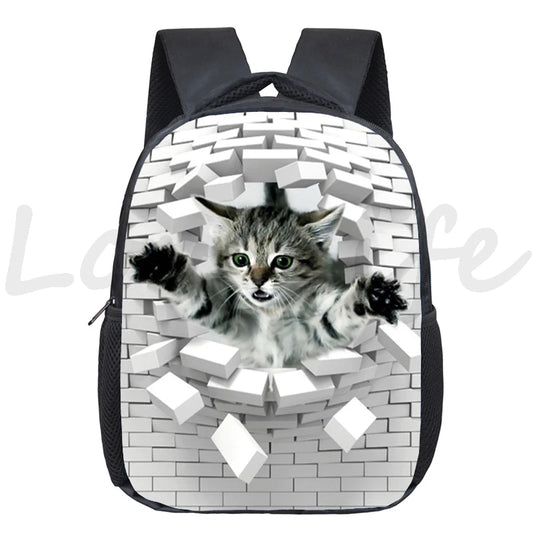 Cat 12 Inch Kindergarten School bag Student Backpack Kids Bagpack Childs Funny
