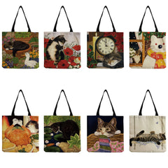 Cat Print Shopping Tote Bag for Women Eco Reusable Handbags