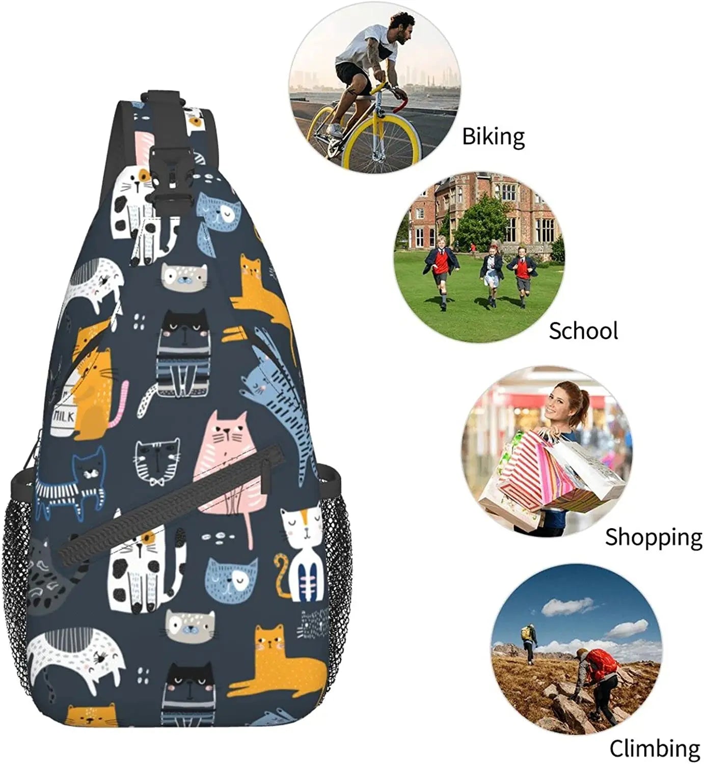 Cat Sling Bag Travel Crossbody Backpack Shoulder Pack Chest Hiking Daypack
