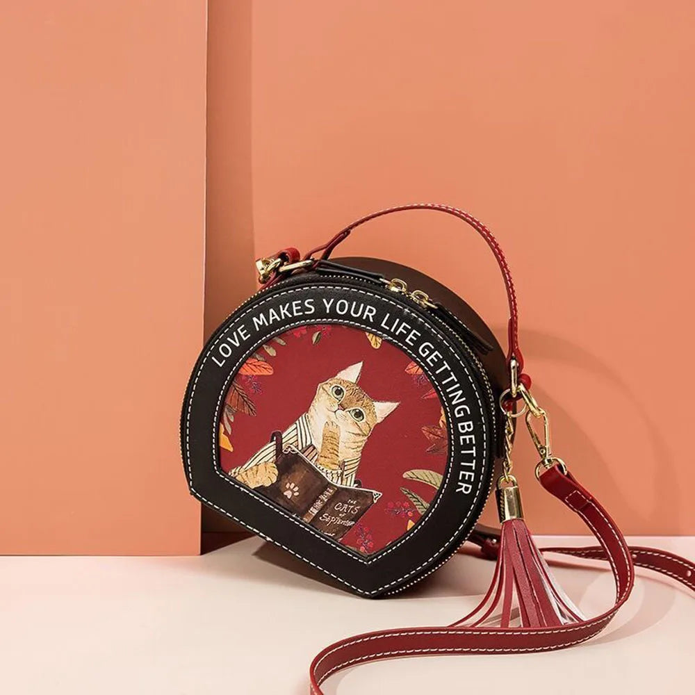 Butterfly Print Small Round Shoulder Bag for Women