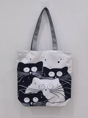 Cat Women Handbags Foldable Harajuku Eco Totes Daily Casual Bags