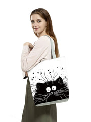 Cat Women Handbags Foldable Harajuku Eco Totes Daily Casual Bags