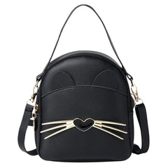 Cat Women Small Backpack Solid PU Leather Multi-function Backpacks Shoulder Bag