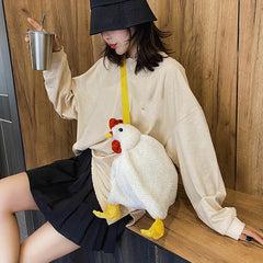 Chickens Shape Bag Zipper Crossbody Purse Soft Fleece Shoulder Bag