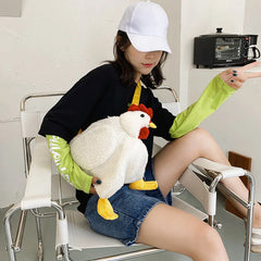 Chickens Shape Bag Zipper Crossbody Purse Soft Fleece Shoulder Bag