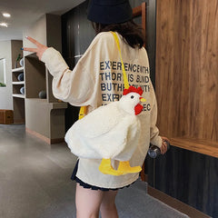 Chickens Shape Bag Zipper Crossbody Purse Soft Fleece Shoulder Bag