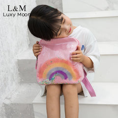 Children Rainbow School Bag PVC Sequins Sweet Backpack Girls Kids Small Rucksack