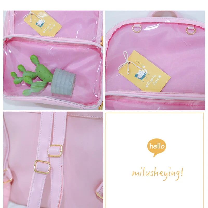 Clear Transparent Women PVC Backpack Jelly Schoolbags
