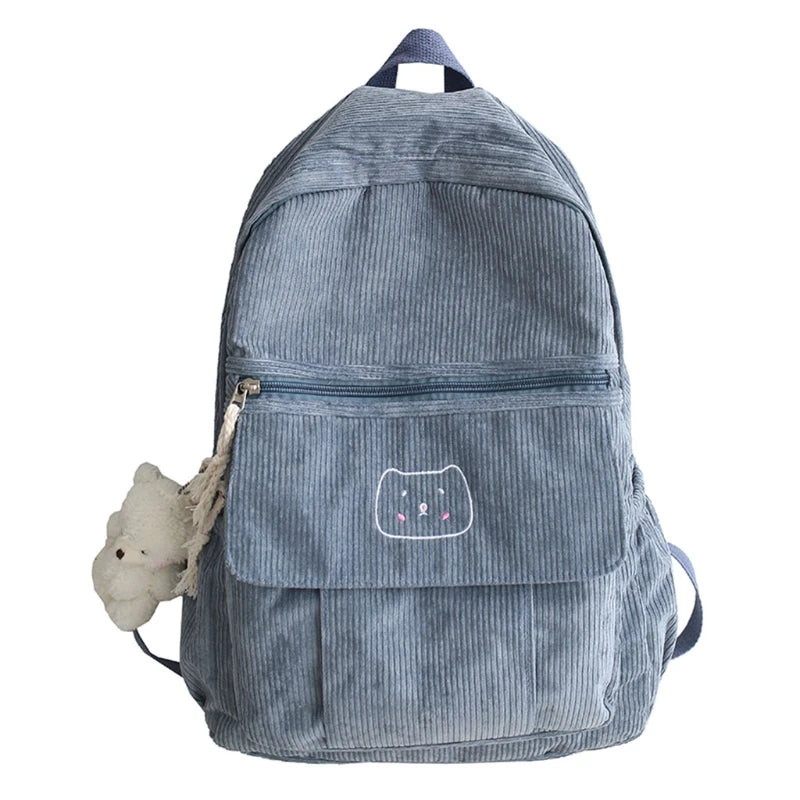Corduroy Women Backpack Solid Female Student Schoolbag for Teenage Girl