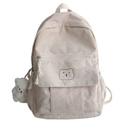 Corduroy Women Backpack Solid Female Student Schoolbag for Teenage