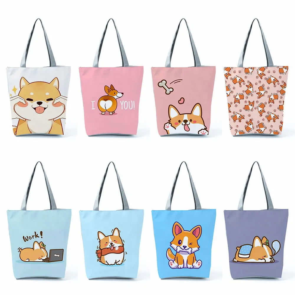 Corgi Printed Handbag High Capacity Women Shoulder Bag