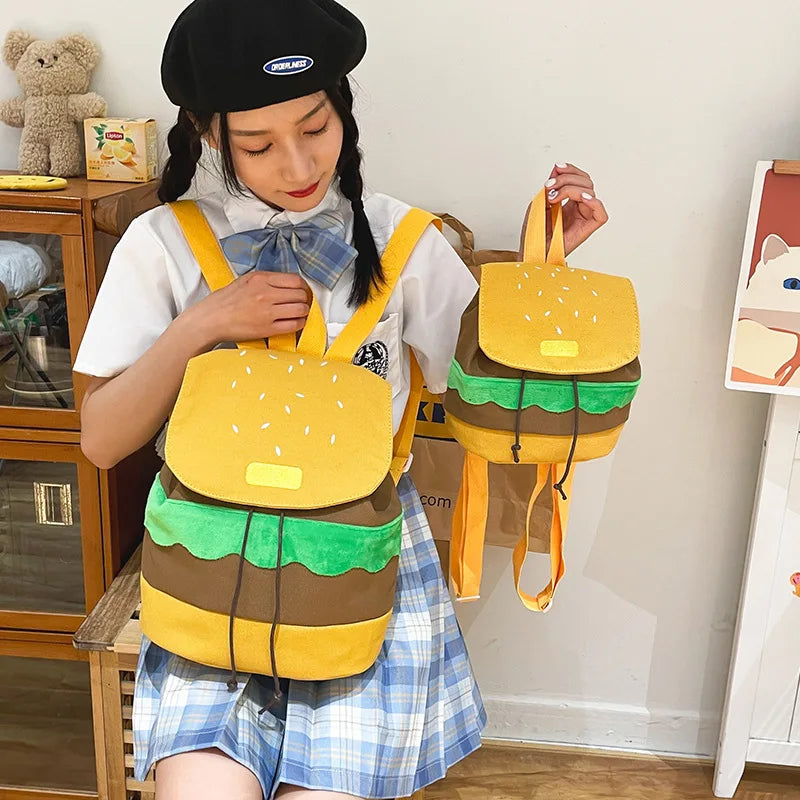 Canvas/Plush Hamburger Backpack for Women