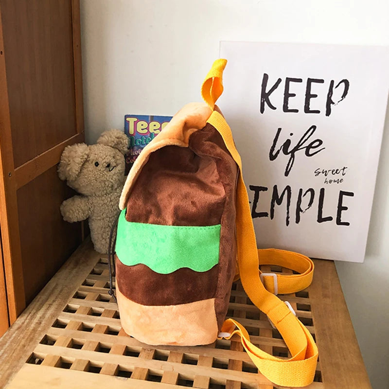 Canvas/Plush Hamburger Backpack for Women