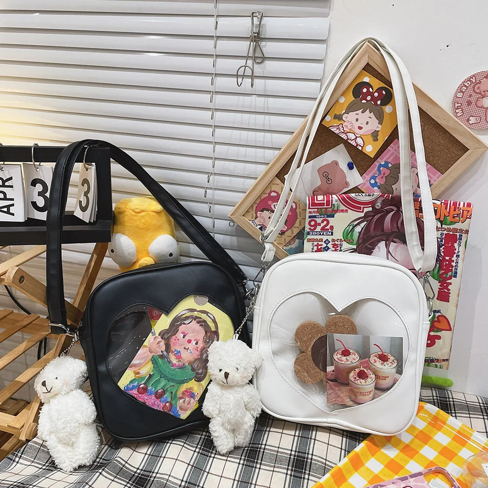 Crossbag PU Square Bag Ladies Love Itabag Transparent Heart Anime Lolita Bag
