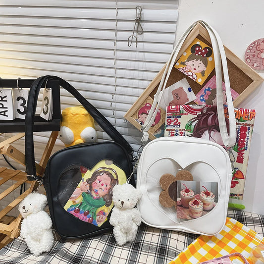 Crossbag PU Square Bag Ladies Love Itabag Transparent Heart Anime Lolita Bag
