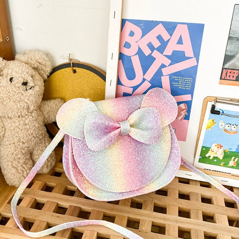 Cartoon Bowknot Crossbody Bag for Kids, PU Leather Handbag