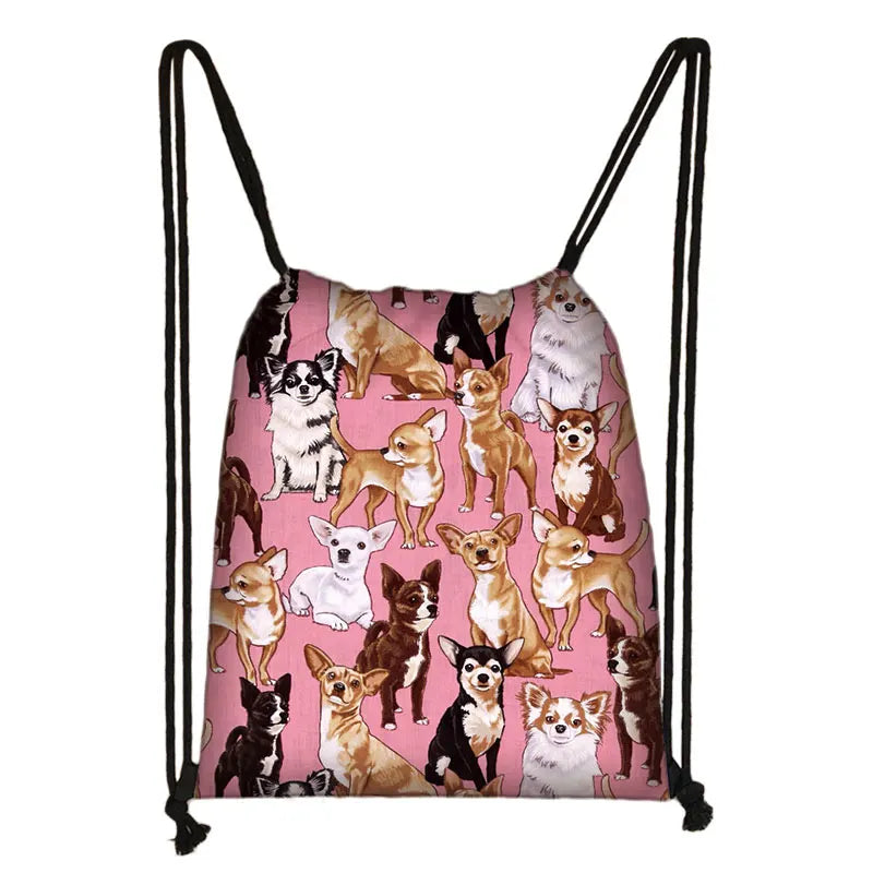 Chihuahua Print Drawstring Bag for Women, Teens & Girls