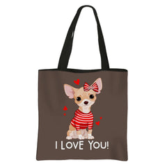 Chihuahua Print Reusable Shopping Bag Canvas Totes Handbag