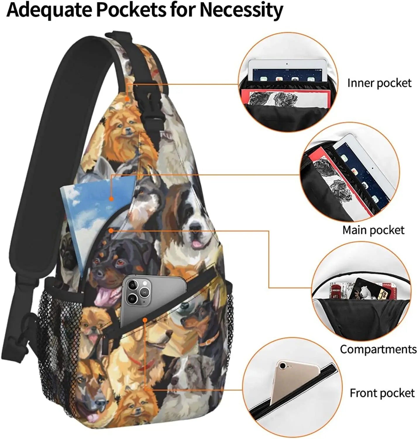 Dog Sling Bag Crossbody Chest Daypack Women Shoulder Bag