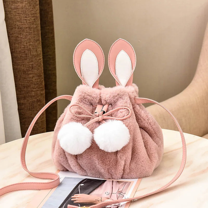 Faux Fur Cross Shoulder Bucket Hand Bag for Travel