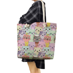 Reusable Shoulder Shopping Bags, Cute Animal Beach Tote Handbag