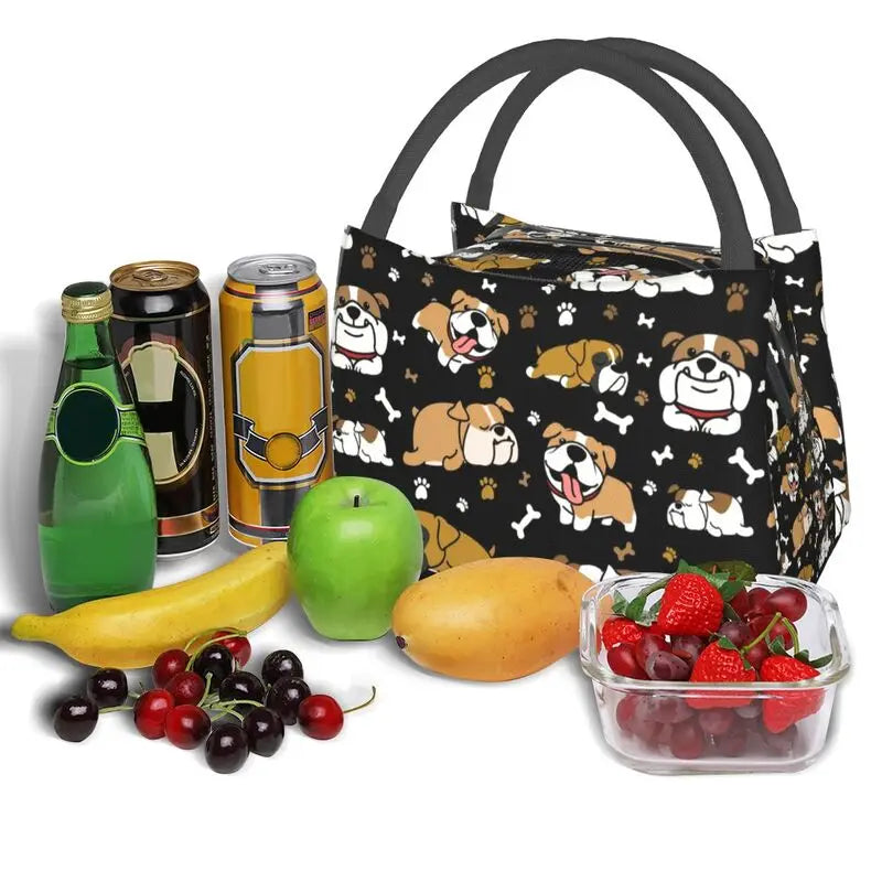 English Bulldog Insulated Lunch Bag British Dogs Outdoor Meal Food Box
