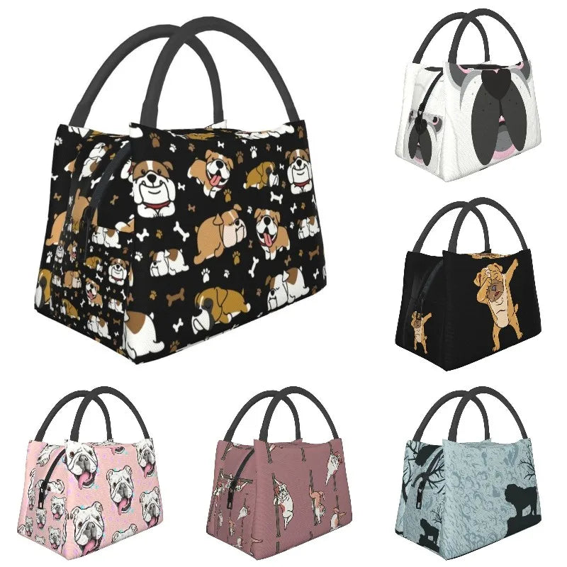 English Bulldog Insulated Lunch Bag British Dogs Outdoor Meal Food Box