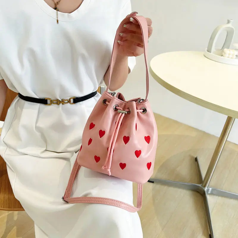 Peach Heart PU Leather Bucket Bag Women's Bag Wallet
