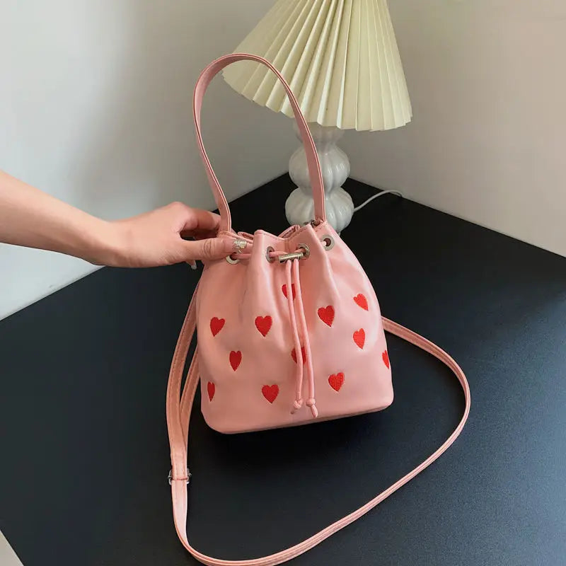 Peach Heart Pu Leather Bucket Bag Women's Bag