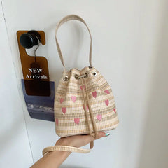 Peach Heart PU Leather Bucket Bag Women's Bag Wallet