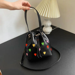 Peach Heart PU Leather Bucket Bag Women's Bag Wallet