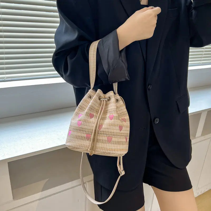 Peach Heart Pu Leather Bucket Bag Women's Bag