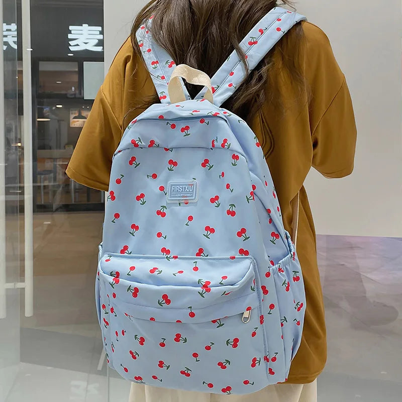 Floral Print Student Bag Girl Laptop Backpack