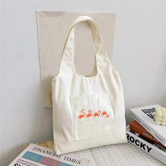 Flamingo Shape Foldable Shopping Vest Bag Reusable Canvas Tote Bag