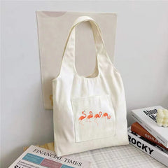 Flamingo Shape Foldable Shopping Vest Bag Reusable Canvas Tote Bag