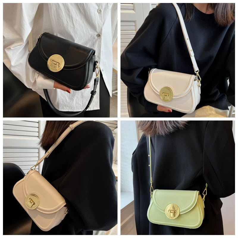 Small Flap Crossbody Bag Purse PU Leather Shoulder Zipper