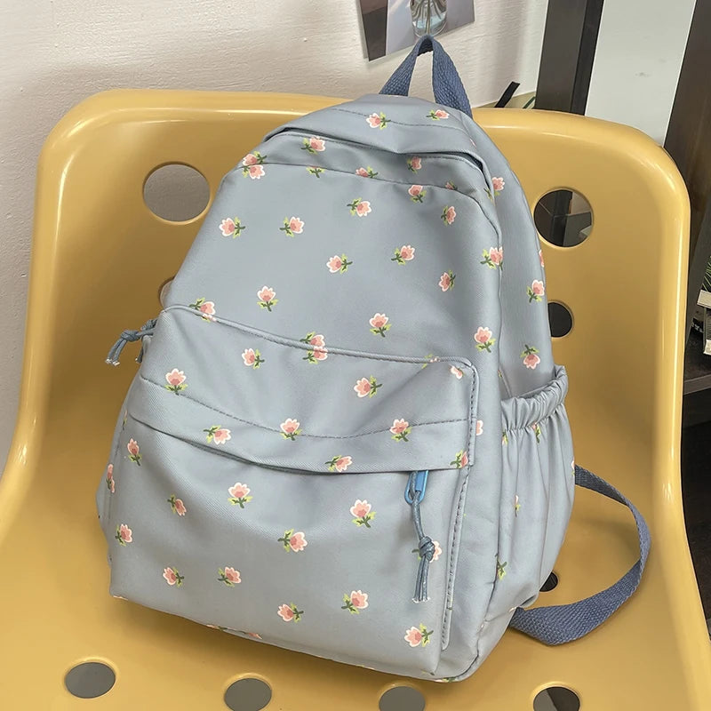 Flower Print Backpack Canvas Shoulder Rucksacks for Teen Girls