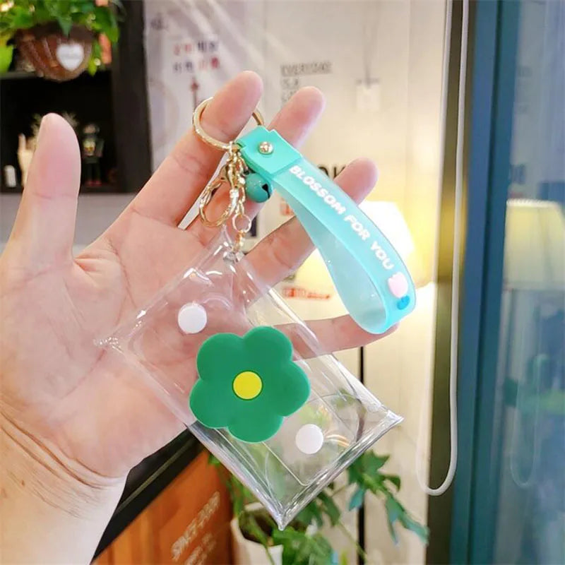 Flowers Transparent PVC Key Wallet Case Chain Ring Pouch Car Keychain