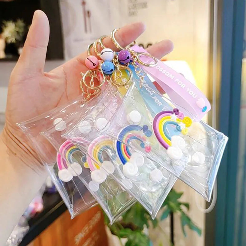 Flowers Transparent PVC Key Wallet Case Chain Ring Pouch Car Keychain
