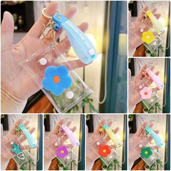 Flowers Transparent PVC Key Wallet Case Chain Ring Pouch Car Keychain