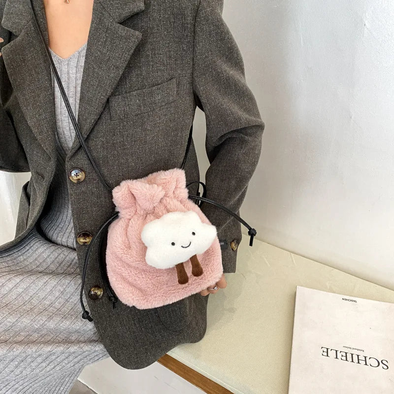 Fluffy Cloud Plush Bag Winter Women One Shoulder Bucket Bag