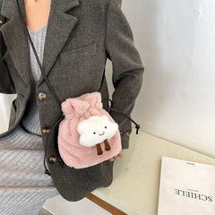 Fluffy Cloud Plush Bag Winter Women One Shoulder Bucket Bag