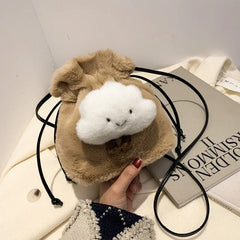 Fluffy Cloud Plush Bag Winter Women One Shoulder Bucket Bag