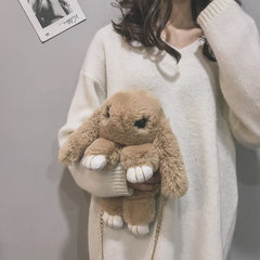 Cartoon Rabbit Chain Bag Fluffy Rabbit Fur Pompoms Sling Bag