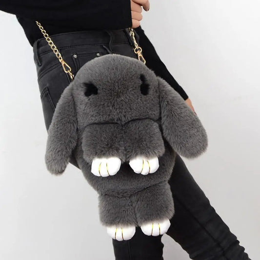 Cute Rabbit Fur Pompoms Chain Bag Girls Crossbody Bag