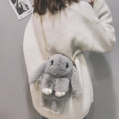 Cartoon Rabbit Chain Bag Fluffy Rabbit Fur Pompoms Sling Bag