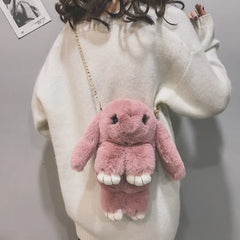 Cartoon Rabbit Chain Bag Fluffy Rabbit Fur Pompoms Sling Bag