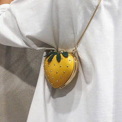 Strawberry Heart Shape Rivet Mini Chain Clutch Bag