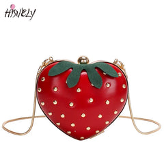 Strawberry Heart Shape Rivet Mini Chain Clutch Bag